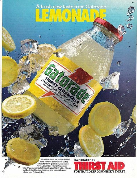 Vintage Gatorade Ad, Vintage Drink Ads, Magazine Ads Design Creative Advertising, 90s Magazine Ads, 80s Magazine Ads, Product Ads Design, Magazine Ad Design, Soda Ads, 90s Ads