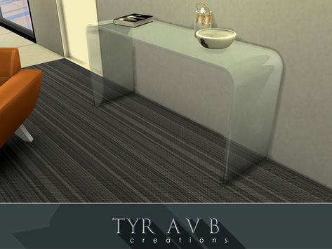 Sims 4 — Modern Glass Console Table by TyrAVB — This well known modern glass console table over the years became part of Acrylic Console Table, Sims 4 Cc, Modern Glass, The Sims Resource, Neutral Rugs, Custom Content, Sims Resource, The Sims, Console Table