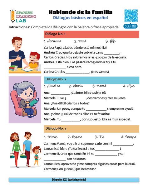 Days Of The Week In Spanish Worksheet, English Worksheets For Spanish Speakers, Spanish Conversation Activities, Family Members In Spanish Worksheet, Spanish Practice Worksheets, Family Members In Spanish, Family In Spanish, Spanish 101, Spanish Interactive Notebook