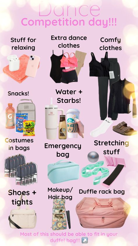 #dancebag #compdancer #comp #dance #readyforcompetition #packinglistinspo Comp Dance, Gymnastics Gear, Dance Motivation, Dance Comp, Dancer Lifestyle, Mini Chips, Acrobatic Gymnastics, Relaxed Outfit, Dance Bag