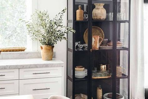 Exciting, New Glass-Front Display Cabinets Heather Bullard, Classic Farmhouse, Decor Studio, Glass Display, Island Ideas, Casual Home, Diy Farmhouse, Kitchen Islands, White Cabinets