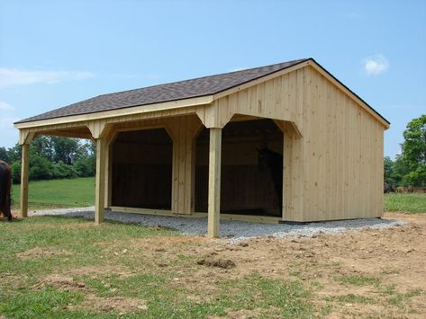 Riverview Horse Barns sells Amish built run-in sheds. Run – in sheds are great protection from the elements for your horses, ponies, and even outdoor equipment. Visit our website to order your new run-in shed! www.RiverviewHorseBarns.com Run In Shed For Horses, Horse Shelters, Sheep Barn, Small Horse Barns, Horse Shed, Livestock Shelter, Backyard Barn, Horse Barn Ideas Stables, Horse Barn Designs