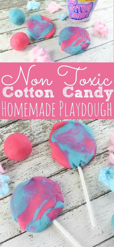 This non-toxic homemade cotton candy playdough is super soft! Smells just like cotton candy and perfect for toddlers to play with. Preschool kids will love creating with this soft playdough recipe that smells like cotton candy! Cotton Candy playdough also makes a great party gift! - simplytodaylife.com #playdough #nontoxicplaydough #homemadeplaydough #cottoncandy #scentedplaydough Soft Playdough Recipe, Homemade Cotton Candy, Candy Homemade, Scented Play Dough, Candy Cotton, Cotton Candy Hair, Cotton Candy Flavoring, Candy Hair, Pink Food Coloring