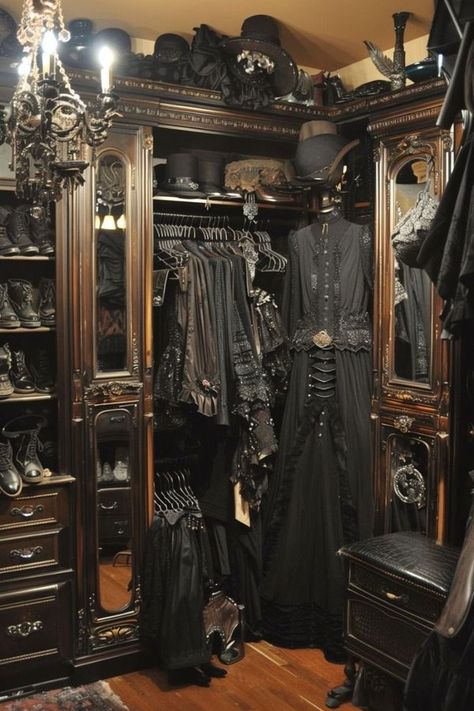 Closet Makeovers, Gothic Decor Bedroom, Gothic Room, Gothic Interior, Closet Organization Ideas, Gothic Bedroom, Dream Bedroom Inspiration, Dark Home Decor, Goth Home