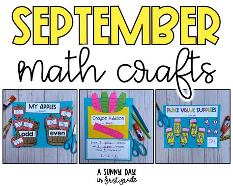 September Math Crafts | A Sunny Day in First Grade September Art Projects, Bridges Math, First Grade Projects, First Grade Addition, First Grade Crafts, Math Craftivity, September School, September Art, August Crafts