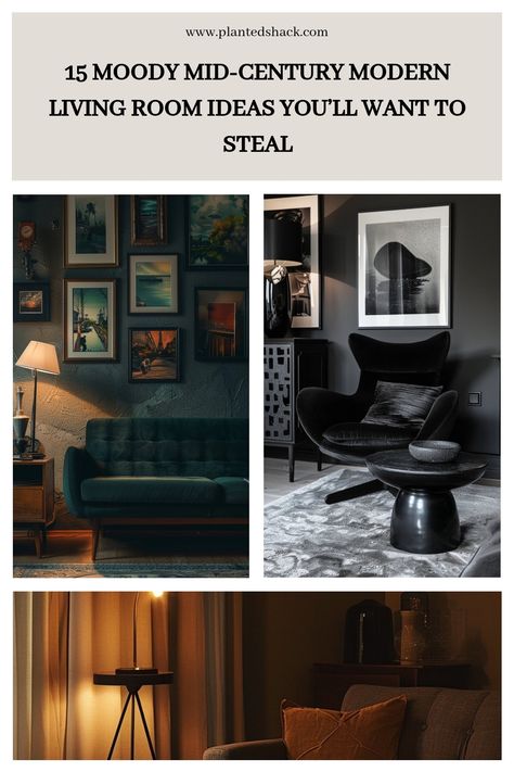 Transform your space with these 15 stunning moody mid-century modern living room ideas! From dramatic color palettes to iconic furniture and cozy lighting, discover how to create a sophisticated and stylish vibe in your home. Perfect for design lovers! ✨🛋️ #MidCenturyModern #InteriorDesign #MoodySpaces Mid Century Modern Moody Living Room, Moody Mid Century Modern, Mid Century Modern Living Room Ideas, Black Lounge Chair, Cozy Lighting, Modern Living Room Ideas, Dreamy Nursery, White Bathroom Designs, Dark Color Palette