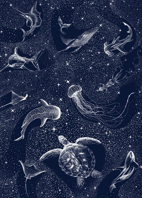 Ipad Paper Wallpaper, Ipad Landscape Wallpaper, Ocean Animals Wallpaper, Animal Iphone Wallpaper, Sea Aesthetic Wallpaper, Constellation Aesthetic, Sea Life Aesthetic, Constellation Wallpaper, Constellation Illustration