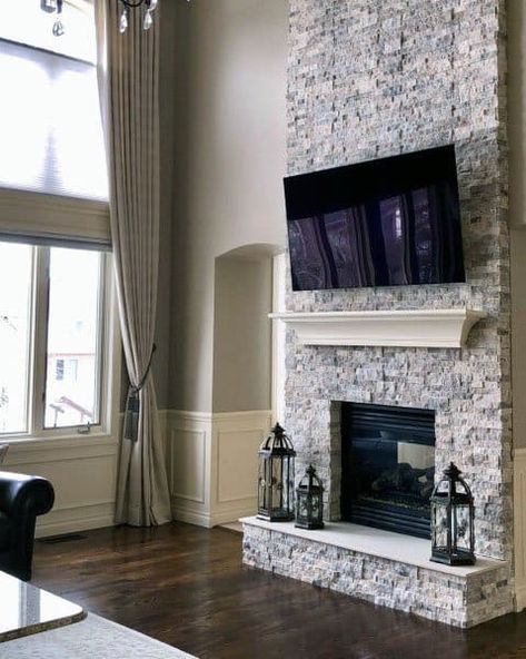 Top 60 Best Stacked Stone Fireplace Ideas - Interior Designs Stacked Stone Fireplace Ideas, Updated Fireplace, Stone Fireplace Decor, Stone Fireplace Ideas, Grey Stone Fireplace, Grease Lightning, Stacked Stone Fireplace, Stone Fireplace Wall, Best Fireplace