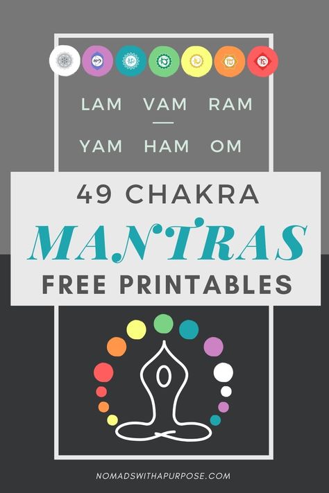 Use these 49 mantras to unblock your Chakras, plus, download our free printables. #chakra #mantras #freeprintables Free Reiki Printables, Free Chakra Printables, Chakra Chart Free Printable, Chakra Learning, Yoga Theory, Chakra Mantras, Aligning Chakras, Chakra Meditation Guided, Chakra Guide