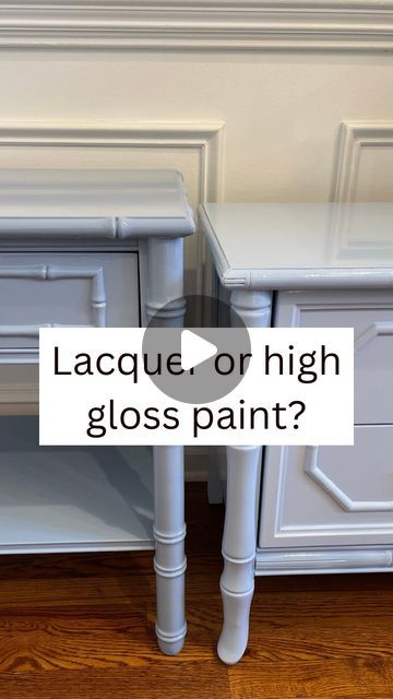 Marielle | Self Taught Glossy Furniture Flips & Home DIY Tips | on Instagram: "I was recently asked to show a side by side of lacquer and Benjamin Moore advance. Here it is!  - One of these nightstands is lacquer and the other is Advance high gloss water based paint.  - Which one is lacquer? Left or right? Leave your guess below. - I started out using @benjaminmoore Advance paint for my high gloss projects before transitioning to lacquer. Now I’m transitioning back to Benjamin Moore advance.  - Why? Because I think it is safer, easier to work with and just as glossy.  - #diy #diylacquer #highgloss #highglosspaint #lacquer #kitchendesign #interiordesign #ad #benjaminmoore" How To Paint Lacquer Furniture, Diy Lacquer Furniture How To Paint, Diy Lacquer Furniture, High Gloss Furniture Paint, Laquer Painted Cabinets, How To Lacquer Furniture, High Gloss Painted Furniture, Glossy Furniture, Lacquered Furniture