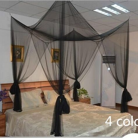 4 Corner Post Bed Canopy Mosquito Net Full Queen King Size Netting Black Bedding Mosquito Net Bed, Queen Canopy Bed, Bed Drapes, Bed Net, Post Bed, Canopy Bed Curtains, Cama Queen Size, Canopy Curtains, Canopy Bedroom