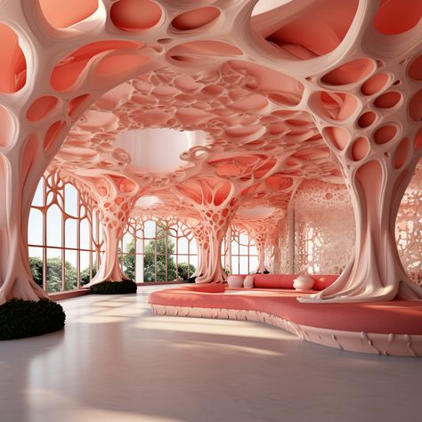 Coral Concept Architecture, Corals Architecture, Coral Reef Interior Design, Coral Concept Art, Coral Inspired Architecture, Future Nouveau, Coral Interior Design, Biophilic Furniture, Coral Architecture