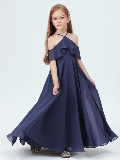 A-Line/Princess Chiffon Ruffles Halter Sleeveless Ankle-Length Junior/Girls Bridesmaid Dresses - Hebeos Ocean Blue Bridesmaid Dresses, Chocolate Bridesmaid Dresses, Ink Blue Bridesmaid Dresses, Jade Bridesmaid Dresses, Peacock Bridesmaid Dresses, Kids Bridesmaid Dress, Brown Bridesmaid Dresses, Rust Bridesmaid Dress, Plum Bridesmaid Dresses