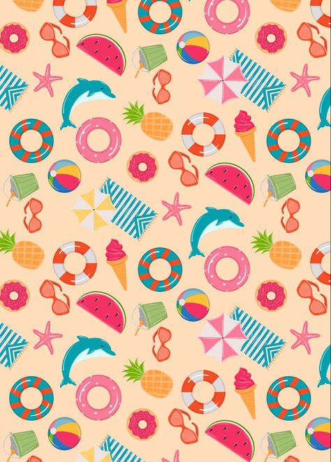 Summer, pineapple, watermelon, sunglasses, ice cream, parasol, beach, sun, starfish, donut, dolphin, summer vibes pattern design Summer Watch Faces, Summer Pattern Wallpaper, Summer Phone Wallpaper, Summer Pattern, Summer Pattern Design, Summer Prints Wallpaper, Clipboard Art, Window Mural, Beach Wall Collage