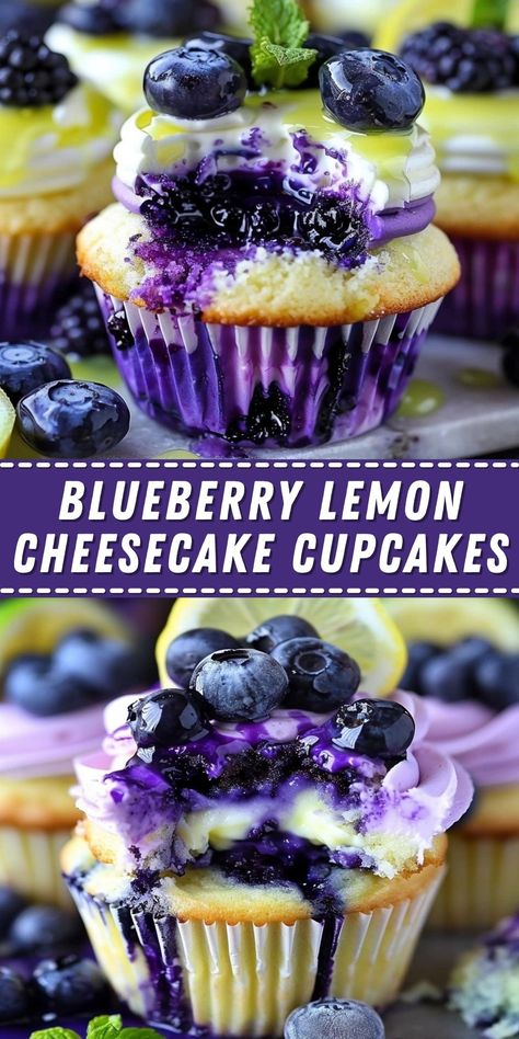 Lemon Blueberry Cupcakes From Box Cake, Blueberries Cheesecake, Blueberry Cheesecake Cupcakes, Blueberry Dessert Recipes, Blueberry Lemon Cheesecake, Lemon Blueberry Cupcakes, Blueberry Desserts Recipes, Blueberry Cupcakes, Blueberry Compote