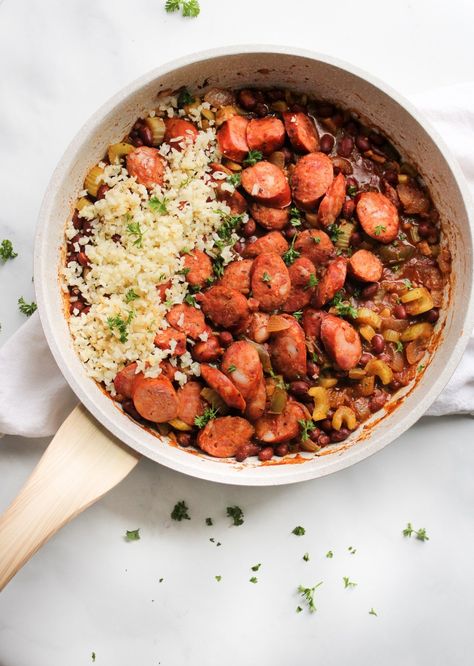 Louisiana Red Beans and Cauliflower Rice | Grain Free Table Louisiana Red Beans, Walnut Chicken Salad, Red Beans N Rice Recipe, Dairy Free Salads, Red Beans And Rice, Cauliflower Rice Recipes, Creamy Potato Soup, Gluten Free Soy Sauce, Soy Recipes