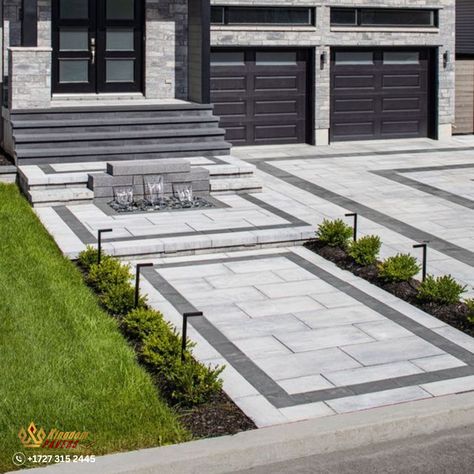 Revamp your home's entrance with a contemporary-style driveway from Kingdom Pavers! 🚗✨ 

Elevate your curb appeal with sleek, modern design that makes a statement. Our expert craftsmanship ensures both durability and aesthetic excellence. Ready to enhance your home's first impression? Contact us today to pave the way to a more stylish and welcoming driveway! 🏡🛠️ #KingdomPavers #ContemporaryDriveway #ModernDesign #CurbAppeal #HomeRenovation #StylishLiving Grey Driveway Pavers, Modern Driveway Design Entrance, Modern Driveway Paver Design, Landscape Driveway Entrance, Front Porch With Pavers, Modern Driveway Ideas, Pavement Ideas, Hill Backyard, Luxury Driveway