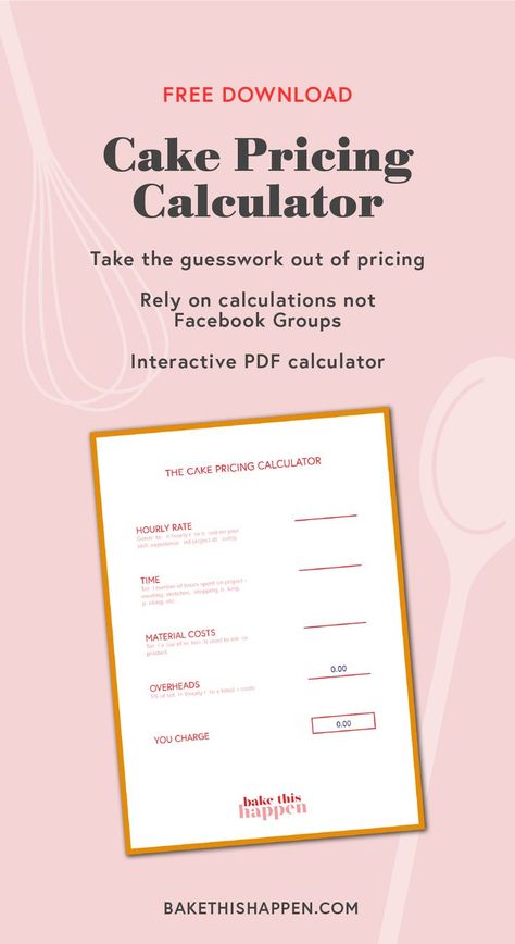 Free download of a cake pricing calculator with an image of the PDF calculator Cake Pricing Calculator, Home Baking Business, Home Bakery Business, Small Bakery, Bakery Design Interior, Pricing Calculator, Bakery Menu, Creative Baking, Bakery Display