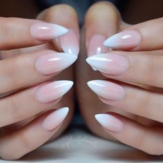 French Fade Nails, Faded Nails, Short Stiletto, Sculpted Nails, Pointy Nails, Pretty Nail Designs, Ombre Nail Designs, Popular Nails, Yellow Nails