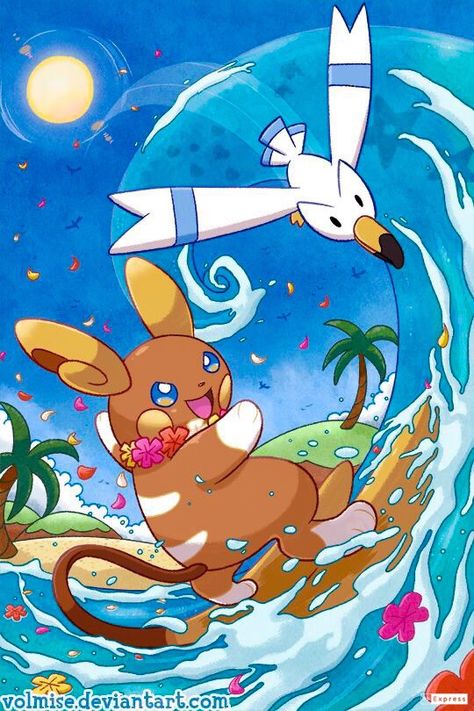 Alolan Raichu & Wingull Gen 7 Pokemon, Gen 3 Pokemon, Pokemon Beach, Alolan Raichu, Pikachu Evolution, Pokemon Jewelry, Pokemon Fusion Art, Pokemon Alola, Pokémon Stuff