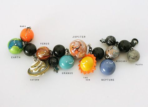 Solar System Polymer Clay Charm Bracelet - Thompson Family-Life Clay Charm Bracelet, Polymer Clay Charm Bracelet, Clay Bracelet, Polymer Crafts, Cute Polymer Clay, Polymer Clay Miniatures, Polymer Jewelry, Clay Miniatures, Cute Clay