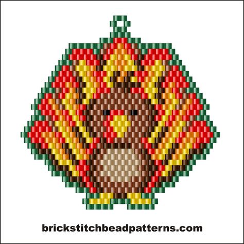 Brick Stitch Bead Patterns Journal: Thanksgiving Turkey Free Brick Stitch Beaded Earring Pattern Turkey Beads, Turkey Earrings, Thanksgiving Earrings, Seed Bead Earring, Thanksgiving Jewelry, Seed Bead Projects, Fall Bead, Beaded Banners, Holiday Beading