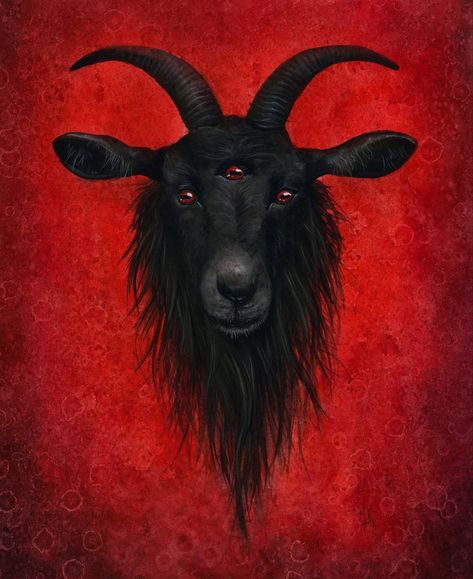 Black Goat, Occult Tattoo, Goat Art, Traditional Witchcraft, Stippling Art, Gothic Fantasy Art, Occult Art, Acrylic On Wood, Demon Art