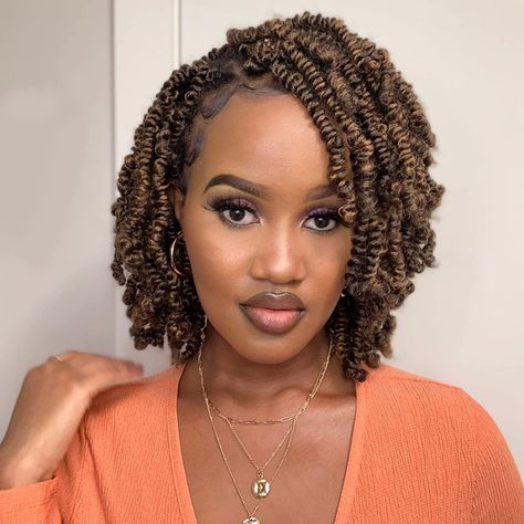 Small Bob Box Braids, Spring Twist Crochet Hairstyles, Ombre Twists Black Women, Spring Twist Bob, Spring Twists Hairstyles, Short Crochet Twist, Spring Twists Crochet, 2 Strand Twist Styles Natural, Bob Spring Twist