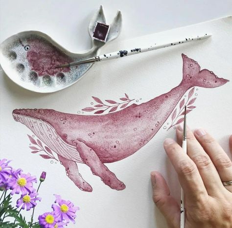 Whale Watercolor, Whale Drawing, Whale Illustration, Whale Painting, Whale Tattoos, Watercolor Whale, Whale Art, Watercolour Inspiration, Watercolor Paintings Easy