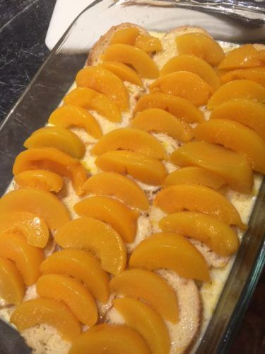 Peaches And Cream French Toast, Peach French Toast, Crockpot French Toast, French Toast Bake Overnight, French Bread French Toast, French Toast Casserole Overnight, Overnight Breakfast Casserole, Breakfast For A Crowd, Baked Peach