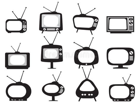 Tv Tattoo, Dinner Theater, Bottle Tattoo, Tv Head, Vintage Television, Doodle Tattoo, Tv Icon, Vintage Icons, Black Retro