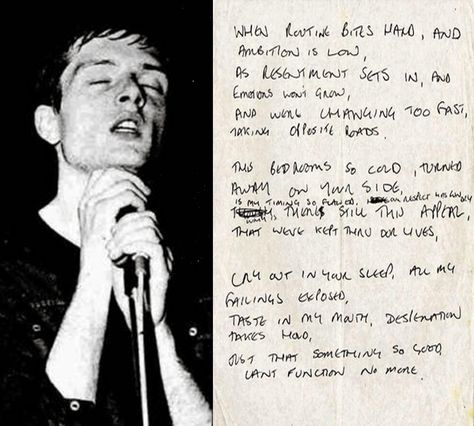 Ian Curtis Aesthetic, Handwritten Lyrics, Love Will Tear Us Apart, Ian Curtis, Joy Division, Jairzinho, Dark Photography, Post Punk, Warsaw