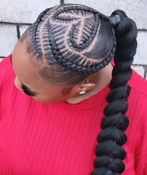 Protective Braided Ponytail Hairstyle Braids With Ponytail, Rocking Hairstyles, Faux Undercut, Pretty Ponytail, Styles For Curly Hair, Cornrow Braid Styles, Hair Braid Patterns, Pretty Ponytails, Cornrow Ponytail