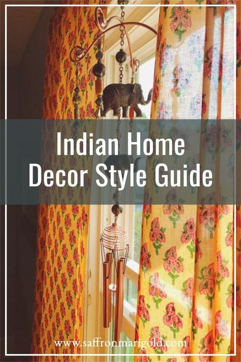 To decorate your home with Indian decor is to introduce color, warmth, and exceptional beauty. Saffron Marigold linens & decor ideas can help you add just a touch of Indian home decor or bring full-fledged authentic Indian style to your home. Indian Interiors Living Room, Indian Bohemian Decor, India Home Decor Ideas Indian Style, India Decoration Indian Style, Indian House Decor Ideas, Indian Inspired Living Room, Indian Curtains Living Room, Indian Aesthetic Room, Traditional Indian Bedroom Decor