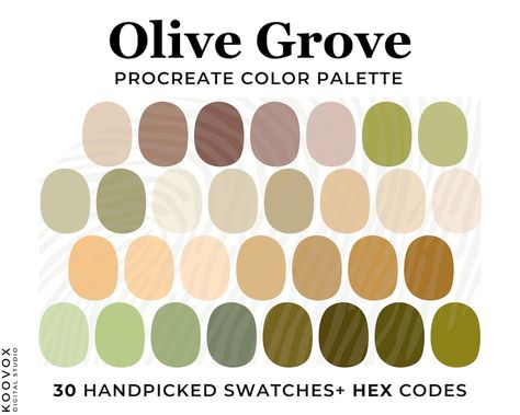 Olive Green Color Palette for Procreate, Procreate Swatches, olive color palette HEX Code, Green Color Scheme, Olive Green Color Palette for Procreate, Procreate swatches, HEX Codes, Procreate Palette, Green taupe beige, Neutral Nature Color Scheme Olive Green Colour Palette, Olive Green Color Palette, Taupe Color Palettes, Procreate Tools, Color Palette For Procreate, Palette Green, Procreate Palette, Green Color Combinations, Procreate Color Palette