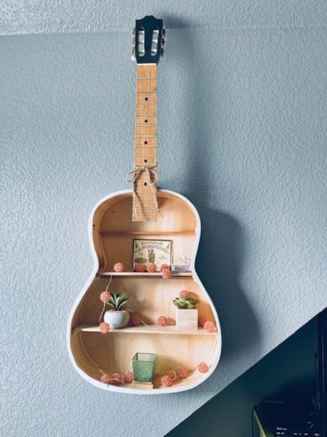 Guitar Shelf, Guitar Crafts, Guitar Diy, Guitar Room, Music Studio Room, Dreams Beds, Custom Guitar, Music Wall, Teen Room