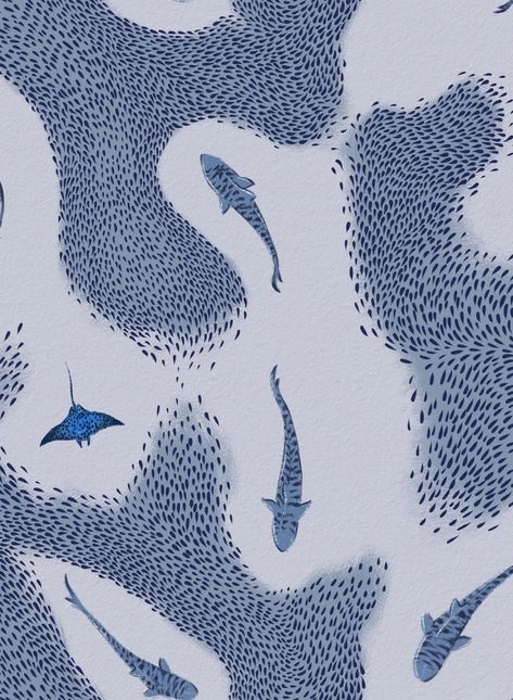 Bain de requins | Papier peint imprimé par Opposite Wall Deep Blue Sea Wallpaper, Blue Sea Wallpaper, Desain Buklet, Shark Swimming, Sea Wallpaper, Ink In Water, Deep Blue Sea, Unique Wallpaper, Prepasted Wallpaper