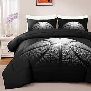 GRAT TIOC Basketball Comforter Set Queen Size for Boys Kids Teens All Season Sports Theme Basketball Bedding Sets Teenage Bedrooom Bed Set 3 Pieces with Pillowcases, Teenage Beds, Black Comforter Sets, Basketball Bedding, Bold Bedding, Sports Bedding, Basketball Room, Full Comforter Sets, Black Comforter, Bed Comforter Sets