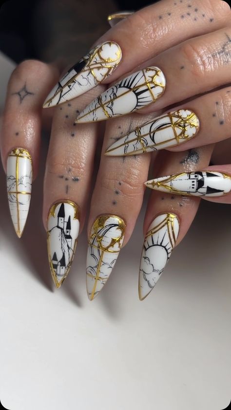 All posts • Instagram Dark Cute Nail Designs, Astrological Nail Art, Alt Nails Aesthetic, Winter Solstice Nails Art Designs, Sirius Black Nails, Sagittarius Nail Ideas, Fourth Wing Nail Art, Narnia Nails, Pagan Yule Nails