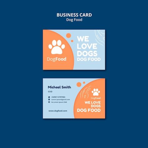 Free Business Logo, Pet Care Business, Food Business Card, Organic Dog Food, Card Template Free, Graphic Design Posters Layout, Cute Business Cards, Business Fonts, Vertical Business Cards