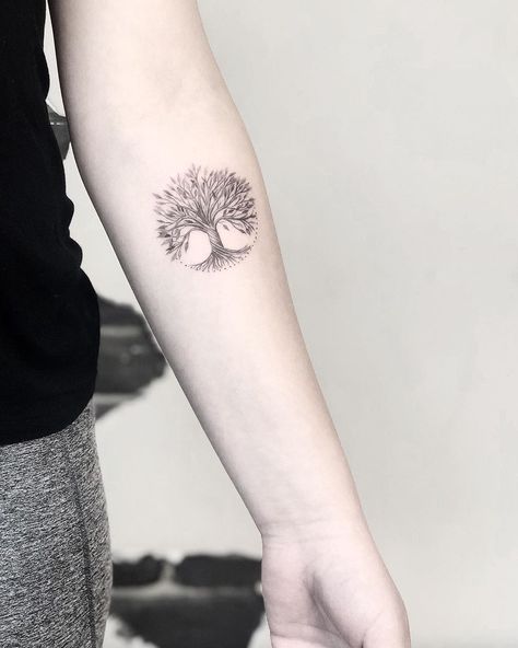 Tiny Tree Tattoo, Oak Tree Tattoo, Around Arm Tattoo, Chakra Tattoo, Single Needle Tattoo, Geometric Tattoo Arm, Unalome Tattoo, Deer Tattoo, Mini Tattoo