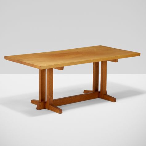 GEORGE NAKASHIMA, Frenchman's Cove dining table | Wright20.com George Nakashima Table, Japanese Dining Table, Japanese Carpentry, San Simon, Plank Table, Modern Tables, Trestle Dining Table, George Nakashima, Trestle Dining Tables