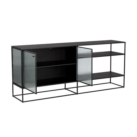 A modern sideboard to add a beautiful touch to the living, lounge, office, and dining spaces. Crafted from black matte iron with fluted glass doors, the Magnus sideboard comes with deep, wide shelves for added storage.  Dimensions:  Small: W:35.50" x D:15.00" x H:30.00" Large: W:71.00" x D:15.00" x H:30.00" Colours: Ma Iron Sideboard, Leclair Decor, Small Sideboard, Glass Panel Door, Fluted Glass, Custom Sectional, Large Sideboard, Furniture Side Tables, Flute Glass