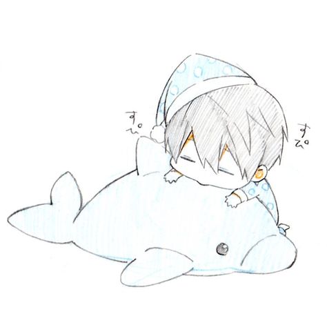 Haruka Free, Dolphin Plush, Haru Nanase, Sleeping Drawing, Haruka Nanase, Chibi Sketch, Chibi Boy, Free Iwatobi, Chibi Anime Kawaii