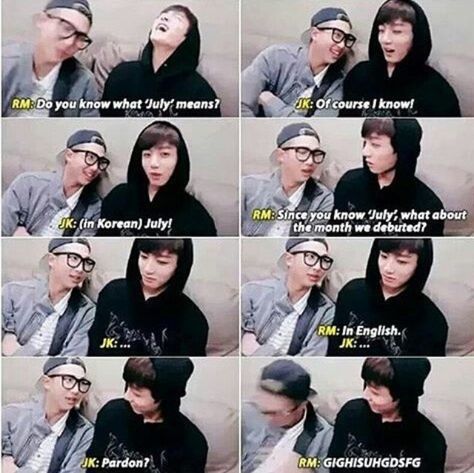 Jungkook being a smart ass using 'pardon?' like RM taught. It's so funny and RM is so proud he can't even be mad V And Jin, Jungkook Oppa, Code Red, Bts Memes Hilarious, Block B, About Bts, I Love Bts, Vixx, Rap Monster