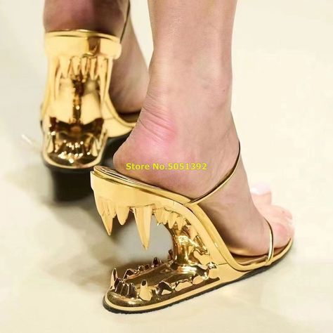 Wolf's Fang Heel Women Slippers Open Toe Strappy Slip On Fashion 2023 New Arrivals Summer Slides Gold Silver Hot Sale Shoes| | - AliExpress Club Night Outfit, Pink Cargo Pants, Dance Heels, Green Bras, Open Toe Slippers, Streetwear Fits, Two Piece Pants Set, Red Belt, Super High Heels