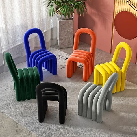 136.94US $ 53% OFF|Creative Nordic Rainbow Dining Chair for Bedroom Living Room Makeup Dressing Stool Special Shape Lambswool Home Decorative Chair| |   - AliExpress Dining Chairs Metal, Metal Dining Chair, Dressing Chair, Makeup Stool, Dressing Stool, Creative Bedroom, Metal Dining Chairs, Modern Hotel, Multifunctional Furniture