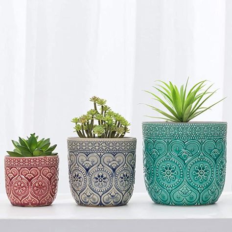 Amazon.com: MyGift Multi-Colored Ceramic Succulent Plant Pot with Decorative Embossed Design, Small Indoor Planter Flower Pots, Set of 3 : Patio, Lawn & Garden Pots Set, Orchid Planters, Pottery Pots, Ceramic Succulent, Air Plant Terrarium, Orchid Pot, Indoor Planter, Ceramic Flower Pots, Outdoor Pots