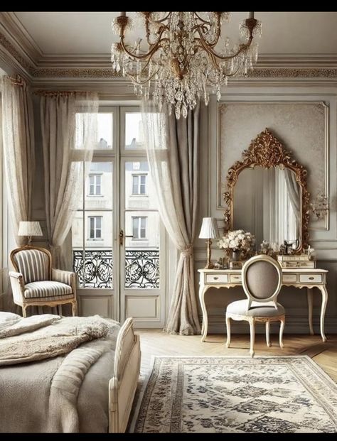 Cute Bedroom Decor Ideas, Parisian Style Bedroom, Cute Decor Ideas, Parisian Room, Cozy Armchair, Parisian Bedroom, French Style Bedroom, Cute Bedroom, Gilded Mirror