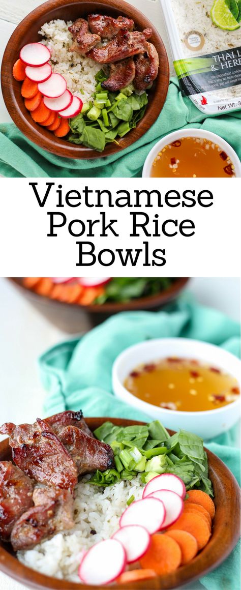 Supper Inspiration, Pork Rice Bowls, Pork Bowl, Vietnamese Recipe, Caramelized Pork, Asian Bowls, Crunchy Veggies, Vietnamese Rice, Vietnamese Pork